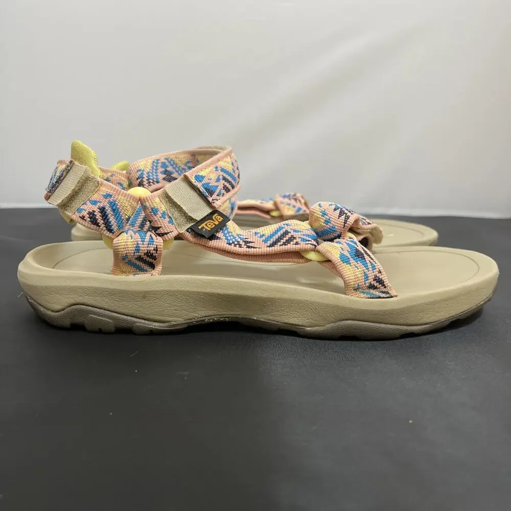 Teva Men's Hurricane Sandals Size 5 Tan with Pink Multi Color Straps 1019390Y